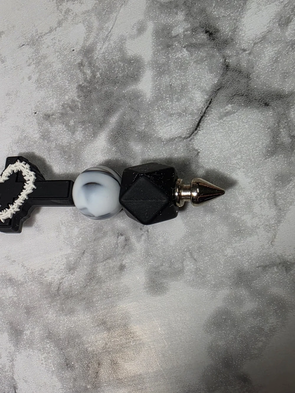 Handmade Black and White Beaded Cross Keychain - Unbranded